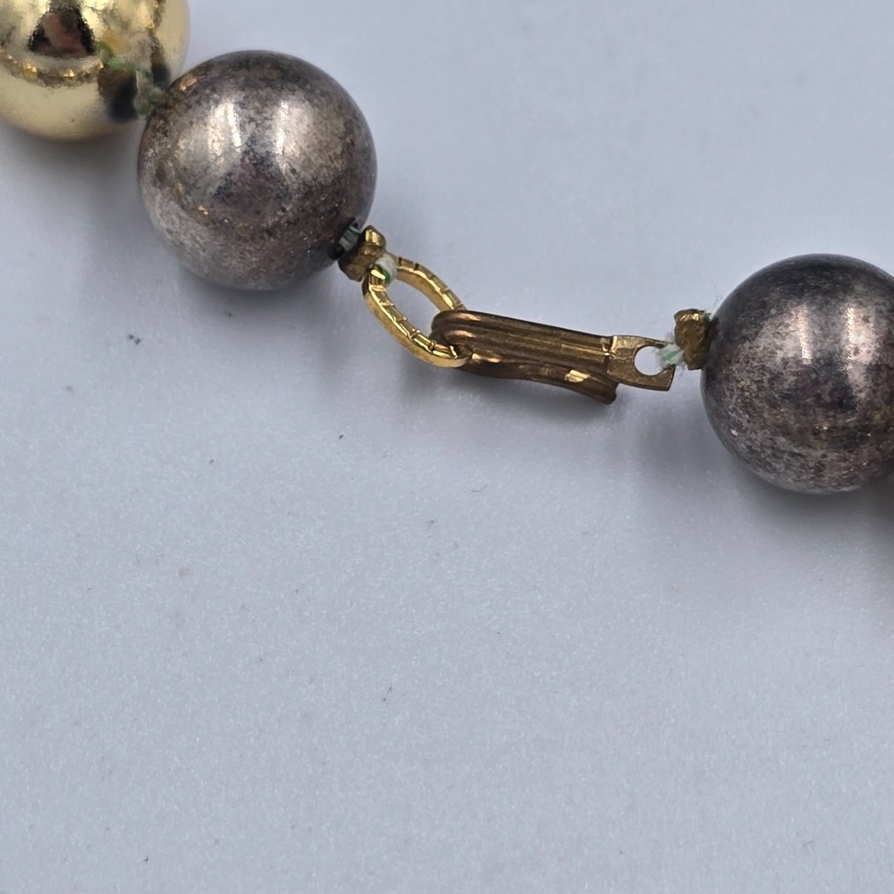 Vintage Beaded Ball Necklace Gold Tone Silver Tone Graduated - Picture 7 of 7